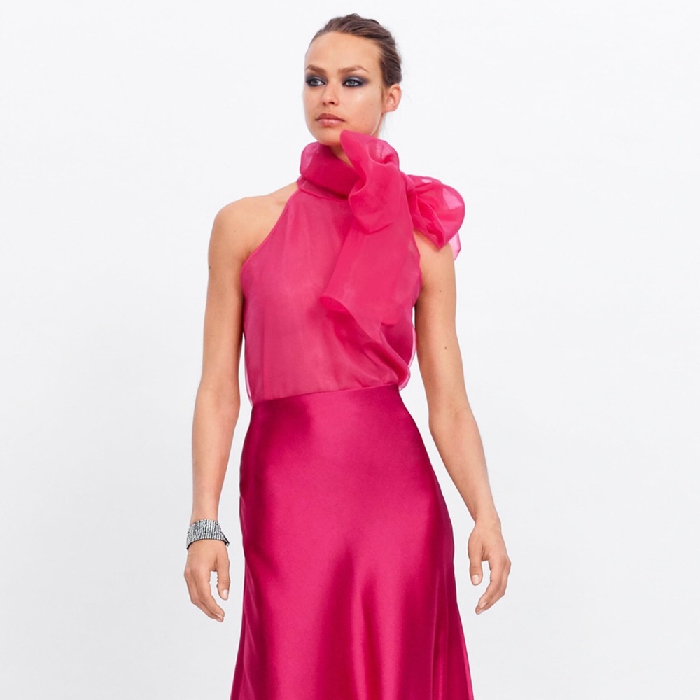 Zara organza blouse with tie